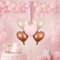 Kit 6 Balões Metalizados Número Rosa Bebê Coração Festa Aniversario Decoração