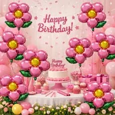 Kit 10 Balão Metalizado Flor Rosa Jardim Festa Decoração Enfeite