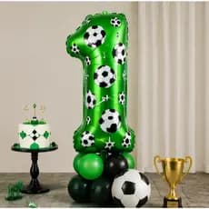 Balão Metalizado Número Verde Com Bola de Futebol 40CM Decoração Festa Copa Jogador