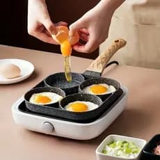 Frigideira Multifuncional Antiaderente 4 Em 1 Para Ovos , Hambúrguer , Omelete , Com Cabo De Madeira