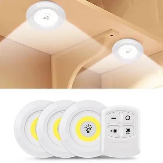 3PCS Luminária Kit 3 Lâmpada Led Spot Sem Fio Controle Remoto Lâmpada Led Sem Fio