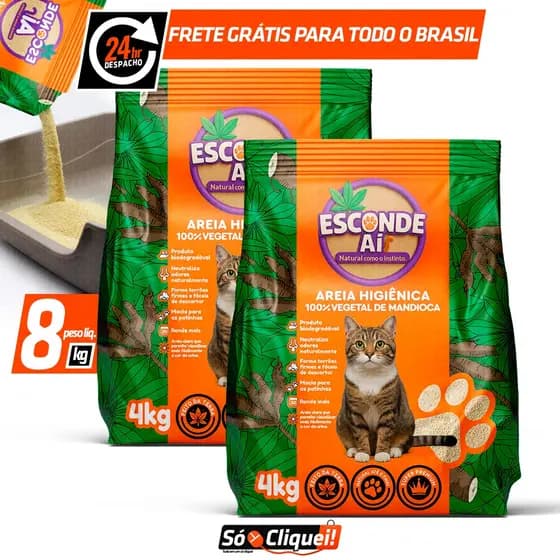 Kit 2 Pacotes Areia Sanitária de Mandioca Para Gato Esconde Aí Granulado Higiênico Biodegradável Evita Odores