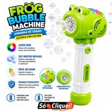 Arminha Frog Bubble Machine Infantil Elétrica Com Luzes Brinquedo Bolha De Sabão Sapo Crianças