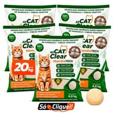 Kit 5 Pacotes Areia de Gato All Cat Clear MandioTech 20KG Granulado Biodegradável Mandioca e Bentonita Forma Torrões