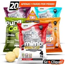 Kit 5 Pacotes Areia de Gato Biodegradável Argila Bentonita Granulado Alta Absorção Evita Odores Perfumada Argipet 20KG