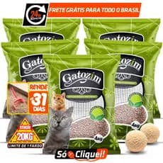 Kit 5 Pacotes Areia de Gato Gatozim 20KG Granulado Forma Torrões Firmes Controle De Odores Econômico Natural