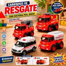 Kit 4 Carrinhos De Resgate Pull Back Bombeiro Ambulância Caminhão Infantil Modelos Colecionáveis
