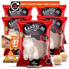 Kit 5 Pacotes Areia de Gato Gatozim Extra Fina Fardo 20KG Granulado Forma Torrões Firmes Controla Odores