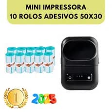 Impressora Térmica Bluetooth + 10 Bobinas Adesivas 50x30