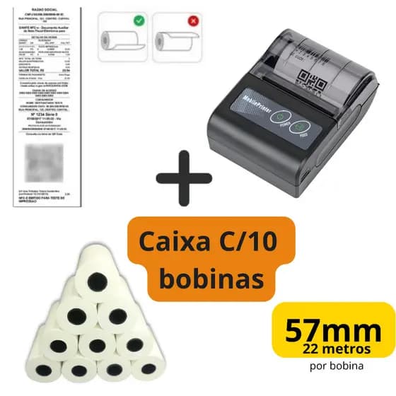 Mini Impressora Térmica 58mm P/ Celular E Pc +10 Bobinas Térmicas