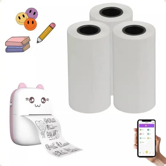 Kit 3 Rolos De Bobinas Adesivas Para Mini Impressoras Gatinho