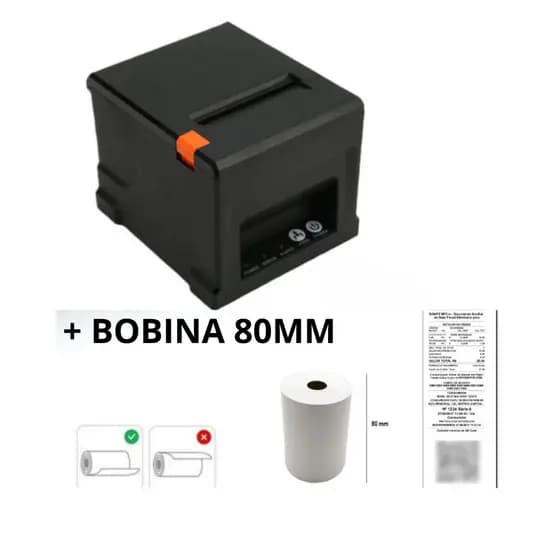 Impressora Térmica 80mm + Bobinas 80mm Ifood Delivery Restaurante Mercado Comércio Recibo Fiscal Portátil Diver USB