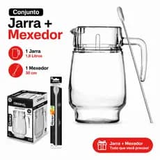Jarra De Vidro Com Tampa Suco Água 1,8 Litro + Mexedor 30 cm  Original Line