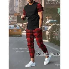 Conjunto de Roupas de Verão Masculinas de Manga Curta, 2 Peças, Calças, Moda Casual, Tamanho Grande L343