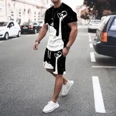 Conjunto de Roupas Masculinas de Verão 2024, Estampa 3D, 2 Peças, Camiseta Vintage + Shorts, Conjunto Casual para Esport
