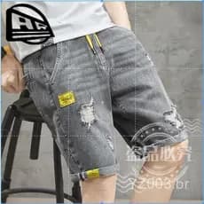 Calças Curtas Masculinas, Shorts de Denim Leve para o Verão, Corte Solto e Moderno com Furos, Calças Curtas de Cintura A