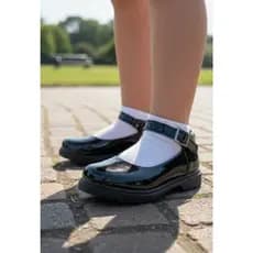 Sapato Infantil Menina Preto Verniz Wandinha Tratorado * FORMA GRANDE * Sapatilha Confortável Social