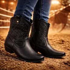 Bota Infantil Menina Texana Saltinho Bordada Cano Médio