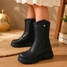 Bota Infantil Texana Menina Bordada Cano Médio Country Tratorada Confortável Elegante Moda Tendencia