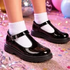 Sapato Infantil Menina Mocassim Mary Jane Tratorado Verniz * FORMA GRANDE* Confortável Social Festa
