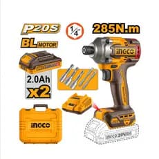 PARAFUSADEIRA DE IMPACTO 1/4” 285N.m À BATERIA ÍON-LÍTIO 20V C/2 BATERIAS 2.0Ah INGCO CIRLI2028-9
