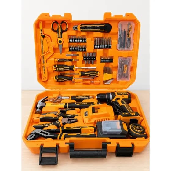 Kit 166 Ferramentas Ingco Com Parafusadeira Impacto 20V 66Nm Brushless Acompanha Maleta, Bateria e Carregador