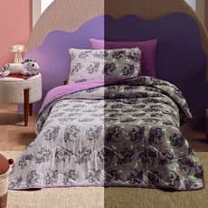 Kit Cobre Leito Infantil Menina Brilha No Escuro Cama De Solteiro - Cobre leito + Fronha Unicórnio