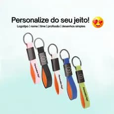 Chaveiro Metal com Couro Sintético Personalizado - nome/logo/trabalho/casa