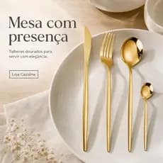 Conjunto Talheres 24 Peças Inox Dourado Faqueiro Luxo Jantar Mesa Restaurante Presente