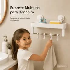 Organizador Multiuso de Parede com Ganchos Branco | Suporte para Banheiro Cozinha Lavanderia sem Furos