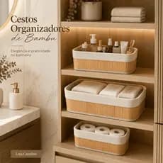 Kit 3 Cestos Organizadores de Bambu Natural | Cestas Organizadoras para Cozinha Banheiro Quarto e Escritório