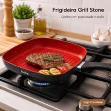 Frigideira Grill Antiadherente Quadrada 24cm Inducao Cabo Termoplastico Resistente Stone