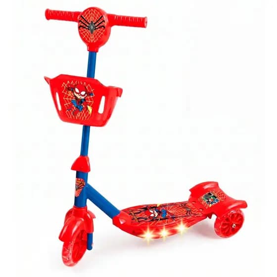 Patinete 3 Rodas Infantil Com Led Heroi Aranha Vermelho Scooter Menino Criança Ajustavel