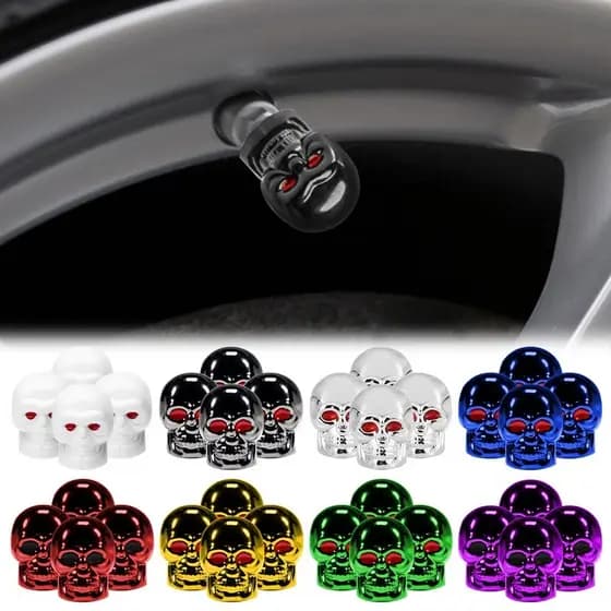 Tampa Bico Válvula Caveira Liga De Alumínio Para Pneu De Carro Moto Acessório Personalizado Estilo Esportivo 2/4 Peças