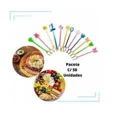 50 Palito Acrílico Colorido Petisco Saladas Frutas Enfeite