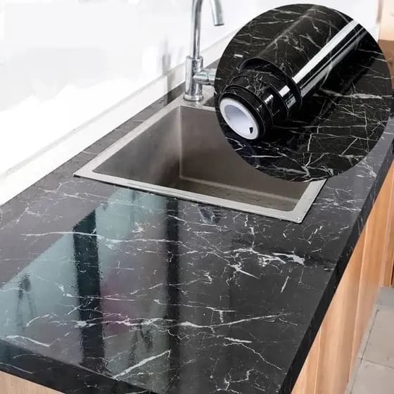 KIT 15 METROS Papel de Parede Preto Mármore Lavável Quarto Sala Cozinha Banheiro Autocolante