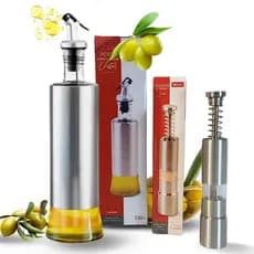 Kit 2 Moedor Temperos Inox Sal Grosso E Pimenta + Porta Azeite Vinagre 300 ml