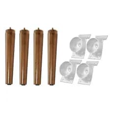 4 Pés Palito 25 Cm Reforço Respiga + Chapinha + Parafuso Castanho Escuro