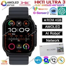 Smartwatch 2026 Original HK11 ULTRA 3 49mm AMOLED 4G ROM AI Chat Robô Bluetooth Rede Chamada Relógio NFC Bússola Intelig