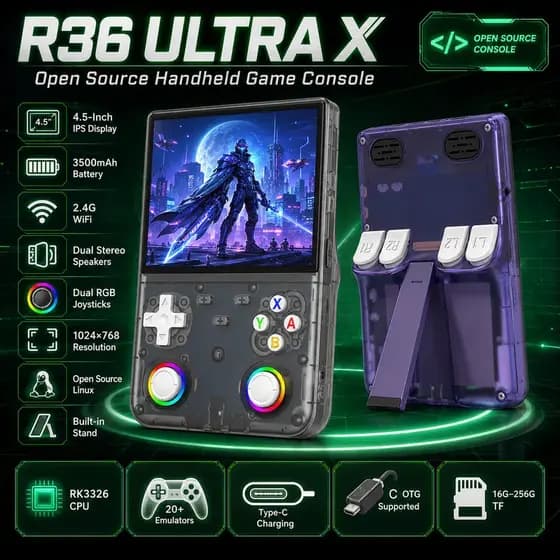 R36 Ultra X Jogador De Jogo Portátil 4.5 Polegada IPS OCA Tela Quad Core CPU 30 + Emuladores WiFi Vibração Retro Console