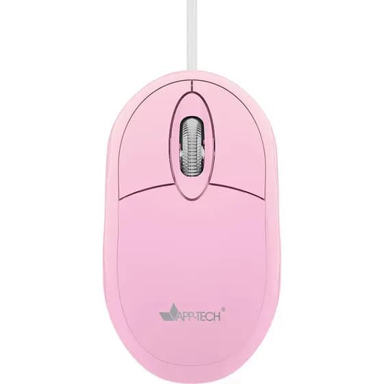 Mouse Óptico USB APP-Tech MF100 1200 DPI com Fio Rosa Pastel