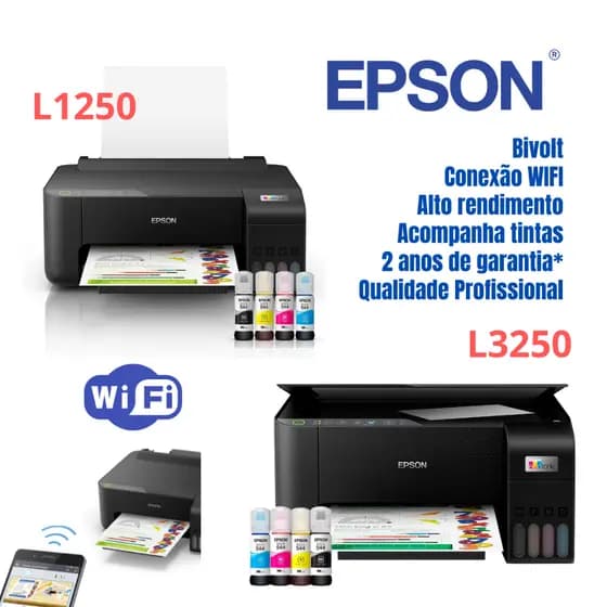 Impressora Epson EcoTank L1250 ou L3250 WiFi Tanque de Tinta Bivolt 2 Anos Garantia