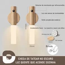 Luminaria Led Recarregável Sensor de Movimento Arandela de Madeira Minimalist Mesa Parede Magnética
