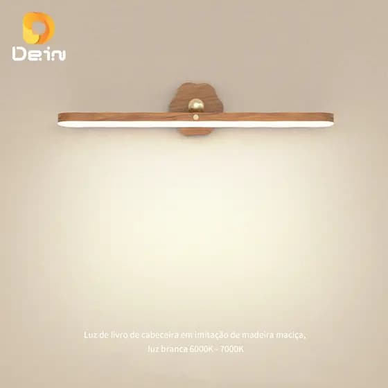 Luminária LED de Madeira USB Recarregável com Base Magnética para Quarto, Armário e Espelho