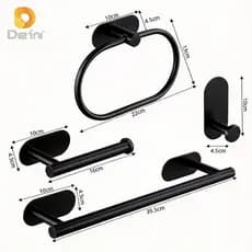Kit Acessórios Banheiro 4 Peças Aço Inox Sem Furação Porta Toalha Papel Higiênico Resistente