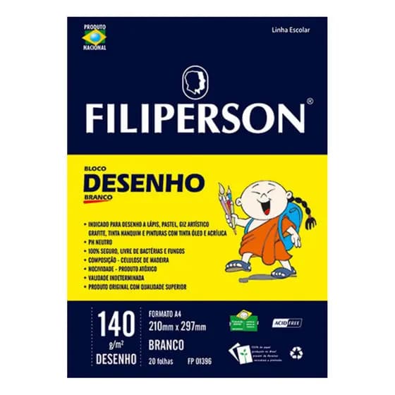 Bloco Desenho A4 Branco 140g 20 Folhas Filipinho