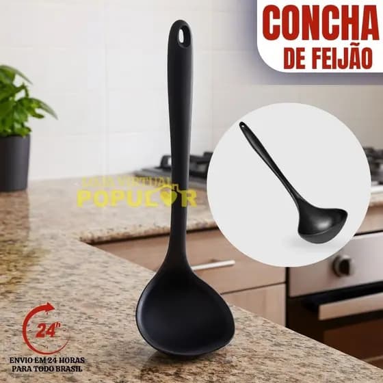 Concha De Feijão Espátula Vazada E Escumadeira de Silicone Vermelha E Preta
