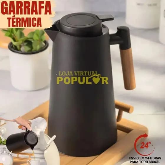Garrafa Térmica de café 1 Litro Garrafa Térmica Sem Termômetro Café Design Moderno Cabo Em Madeira