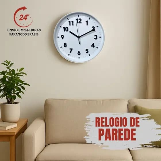 Relogio de Parede Quadrado/ Redondo Quartz Fundo Branco