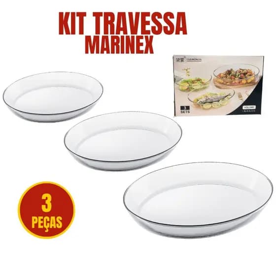 Conjunto Marinex Travessas OVAL Assadeiras Pirex Lasanheira 3 peças